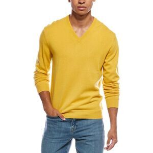 N.Peal Mens  Burlington Cashmere V-Neck Sweater, Yellow
